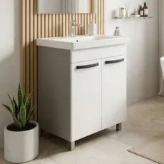 Dulap pentru lavoar Mashtab Agat (Sava) 60 cm, pardoseală cu 2 usi, Alb/Antracit (12163)