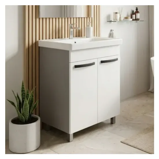 Dulap pentru lavoar Mashtab Agat (Sava) 60 cm, pardoseală cu 2 usi, Alb/Antracit (12163)