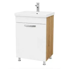Dulap pentru lavoar Mashtab Agat (Sava) 50 cm, pardoseală cu o usa, Alb/Sonoma (11927)