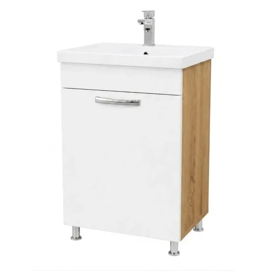 Dulap pentru lavoar Mashtab Agat (Sava) 50 cm, pardoseală cu o usa, Alb/Sonoma (11927)