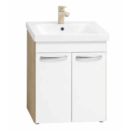Dulap pentru lavoar Mashtab Agat (Sava) 60 cm, pardoseală cu 2 usi, Alb/Sonoma (12167)