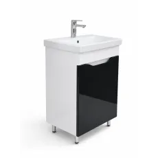 Dulap pentru lavoar Mashtab Print (Sava) 50 cm, pardoseală cu o usa, Alb/Negru (12126)
