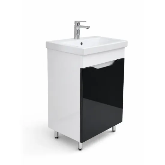 Dulap pentru lavoar Mashtab Print (Sava) 50 cm, pardoseală cu o usa, Alb/Negru (12126)