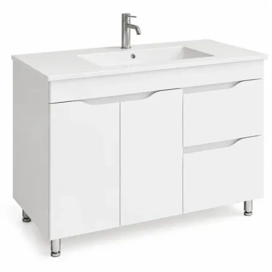 Шкаф под умывальник Mashtab Print (BL) 120 cm, напольный с 2 выдвижными ящиками и 2 дверцами, Белый (12187)