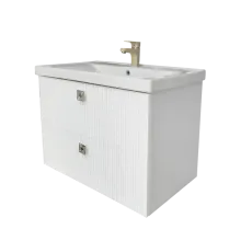 Dulap pentru lavoar Mashtab Toledo (Sava) 80 cm, suspendat cu 2 sertare, Alb (11999)