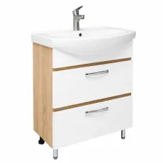 Dulap pentru lavoar Mashtab Agat (Basic) 65 cm, pardoseală cu 2 sertare, Alb/Sonoma (11520)