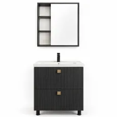 Set de mobila de baie Mashtab Toledo 60/60 60, cu 2 sertare, Negru (12115/12137)