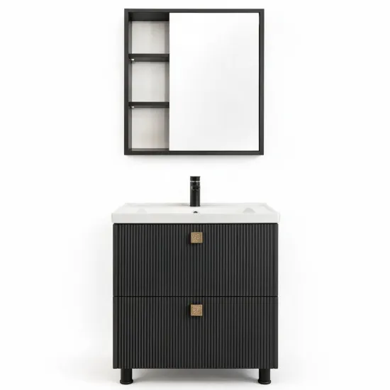 Set de mobila de baie Mashtab Toledo 60/60 60, cu 2 sertare, Negru (12115/12137)