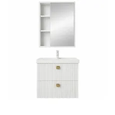 Set de mobila de baie Mashtab Toledo 60/65 65, cu 2 sertare, Alb (12086/12127)