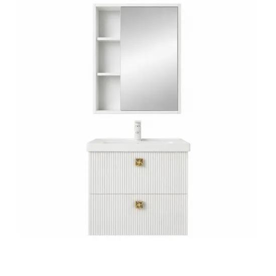 Set de mobila de baie Mashtab Toledo 60/65 65, cu 2 sertare, Alb (12086/12127)