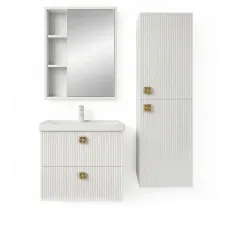 Set de mobila de baie Mashtab Toledo 60/65/40 105, cu 2 sertare, Alb (12086/12127/S12322)