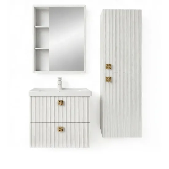 Set de mobila de baie Mashtab Toledo 60/65/40 105, cu 2 sertare, Alb (12086/12127/S12322)