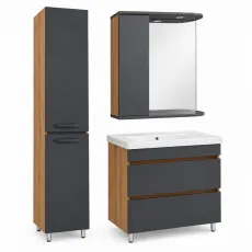 Комплект мебели для ванной Mashtab Torino 80/80/35, с 2 выдвижными ящиками, Дуб / Антрацит (12350/12335/12337)