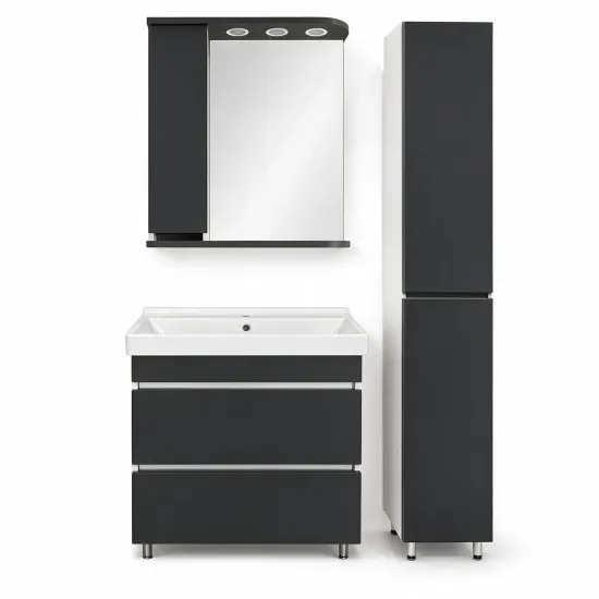 Комплект мебели для ванной Mashtab Sanremo 70/70/35, с 2 выдвижными ящиками, Антрацит/Белый (11076/11349/11110)