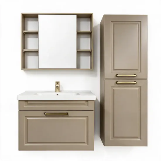 Комплект мебели для ванной Mashtab Marbela 80/80/40, с выдвижным ящиком, Capucino (11857/11870/11863)