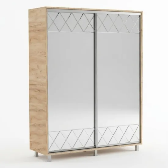 Dulap-cupeu Bafimob DZ-140, 140x220x60 cm, cu gravură pe oglinzi, Stejar Auriu