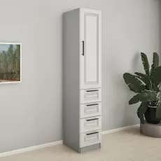 Шкаф пенал Bafimob ПФУ-40(4), 40x40x200 см, Серый /Дуб каменный