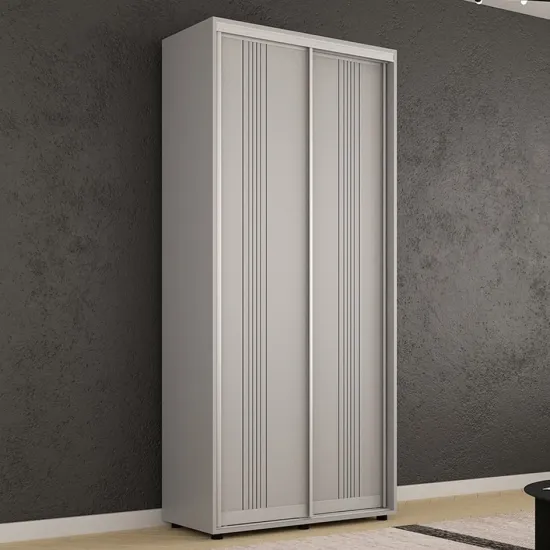 Dulap-cupeu Mobildor Compact, 130x200x45 cm, uși glisante PAL cu ornament linii, Gri