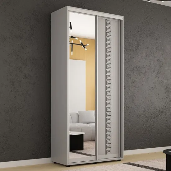 Dulap-cupeu Mobildor Compact, 100x210x45 cm, uși Oglindă + PAL cu ornament grecesc, Gri