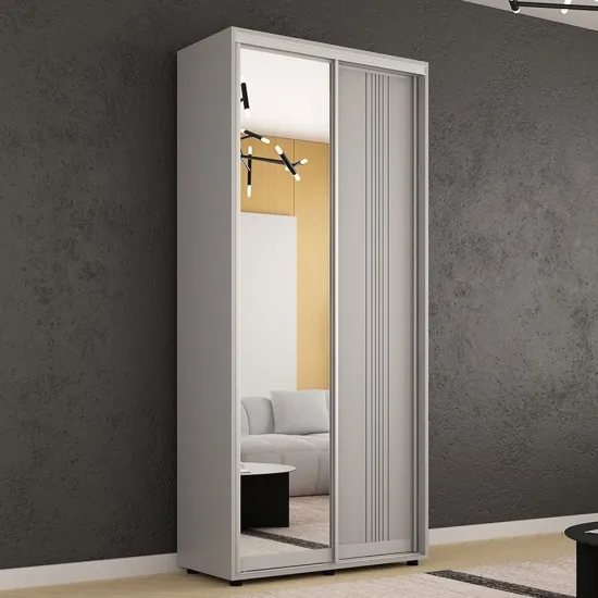 Шкаф купе Mobildor Compact, 120x230x45 cm, двери Зеркало + ДСП с декоративными линиями, Серый