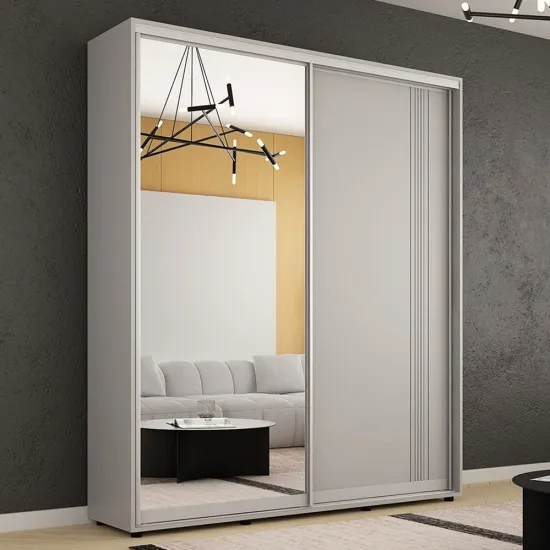 Шкаф купе Mobildor Compact, 200x210x45 cm, двери Зеркало + ДСП с декоративными линиями, Серый