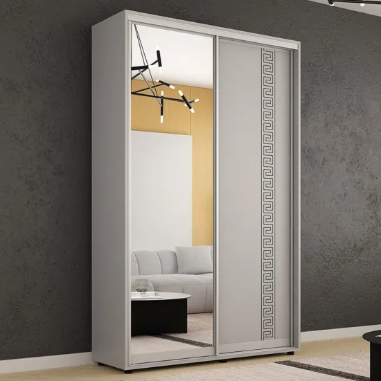 Шкаф купе Mobildor Compact, 170x210x45 cm, двери Зеркало + ДСП с греческим орнаментом, Серый