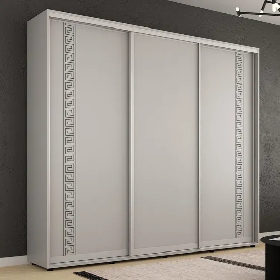 Dulap-cupeu Mobildor Compact, 260x240x45 cm, uși PAL cu ornament grecesc, Gri