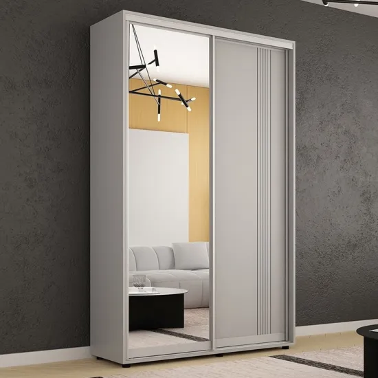 Шкаф купе Mobildor Compact, 150x200x45 cm, двери Зеркало + ДСП с декоративными линиями, Серый