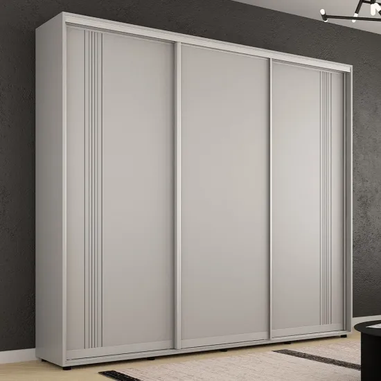 Dulap-cupeu Mobildor Compact, 270x210x45 cm, uși PAL cu ornament linii, Gri