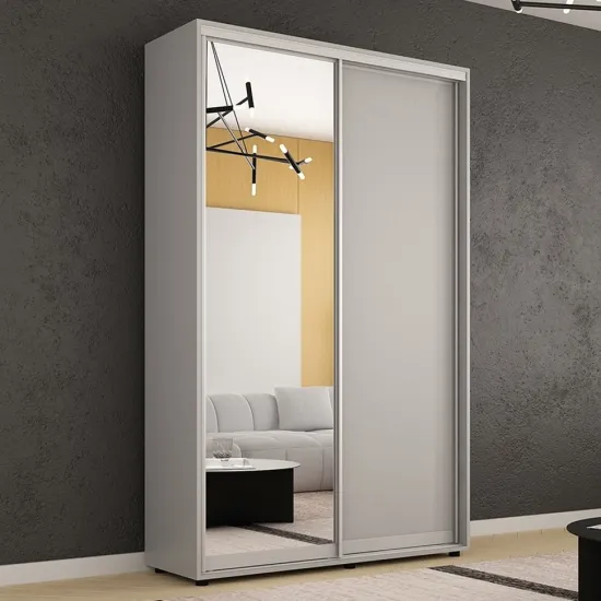 Dulap-cupeu Mobildor Compact, 140x240x45 cm, uși Oglindă + PAL, Gri