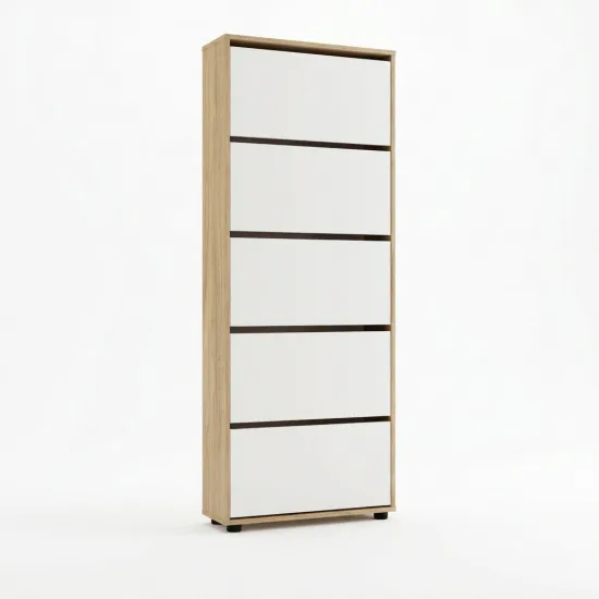Обувница Mobildor Leo Slim, 100x16x203 см, сонома/белый