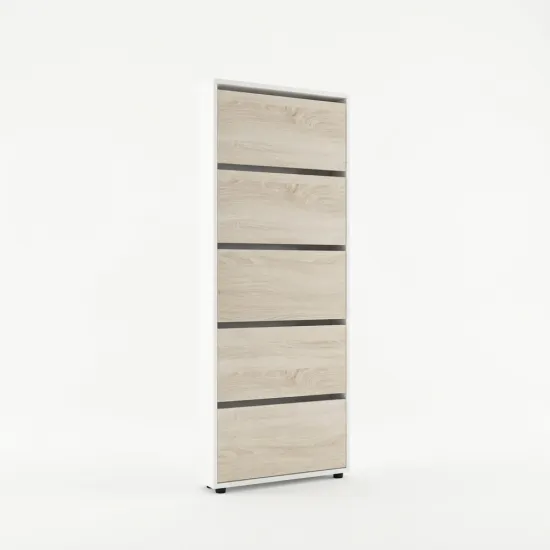 Обувница Mobildor Leo Slim, 100x16x203 см, Белый / Сонома