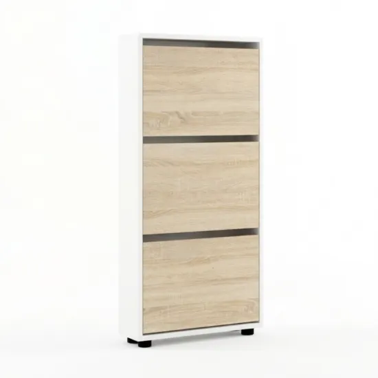 Pantofar Mobildor Leo Slim, 100x16x125 см, Alb / Sonoma