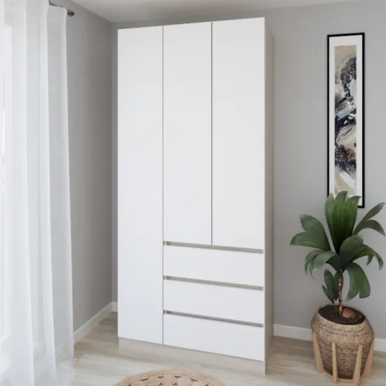 Dulap Smartex N15, 100x52x220 cm, Stejar Deschis/Alb