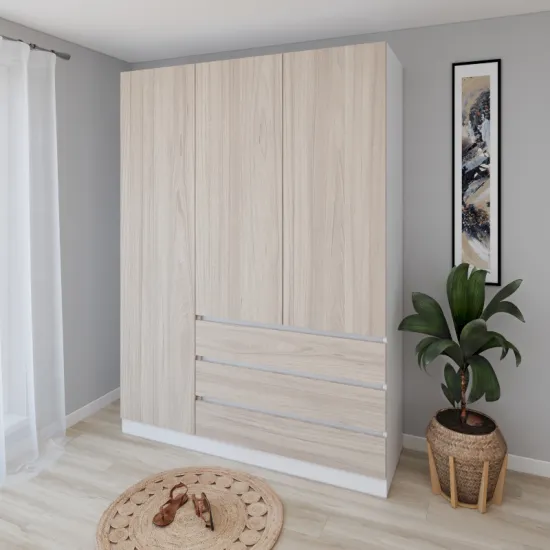 Dulap Smartex N15, 140x52x220 cm, Alb/Stejar Deschis