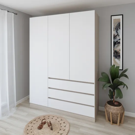 Dulap Smartex N15, 140x52x220 cm, Stejar Deschis/Alb