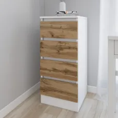 Comodă Smartex T1 cu 4 sertare, 40x43x90 cm, Alb/Stejar Închis