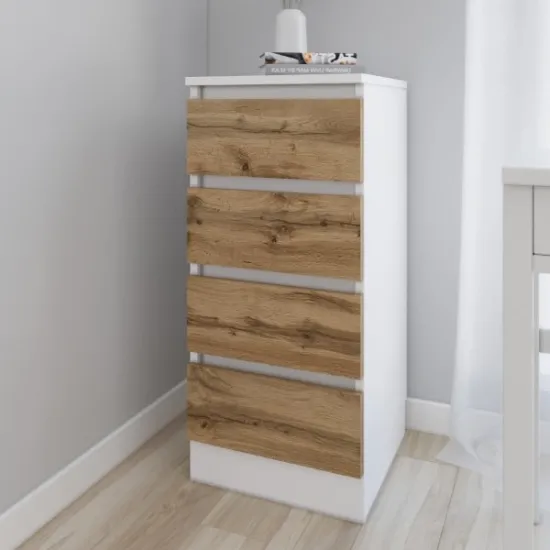 Комод Smartex T1 с 4 ящиками, 40x43x90 см, Белый/Дуб Тёмный