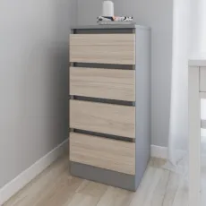 Comodă Smartex T1 cu 4 sertare, 40x43x90 cm, Grafit/Stejar Deschis