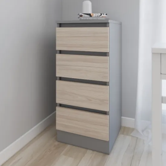 Комод Smartex T1 с 4 ящиками, 40x43x90 см, Графит/Дуб Светлый