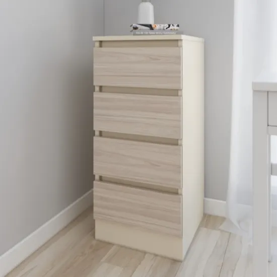 Комод Smartex T1 с 4 ящиками, 40x43x90 см, Слоновая кость/Дуб Светлый
