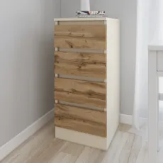 Comodă Smartex T1 cu 4 sertare, 40x43x90 cm, Ivory/Stejar Închis