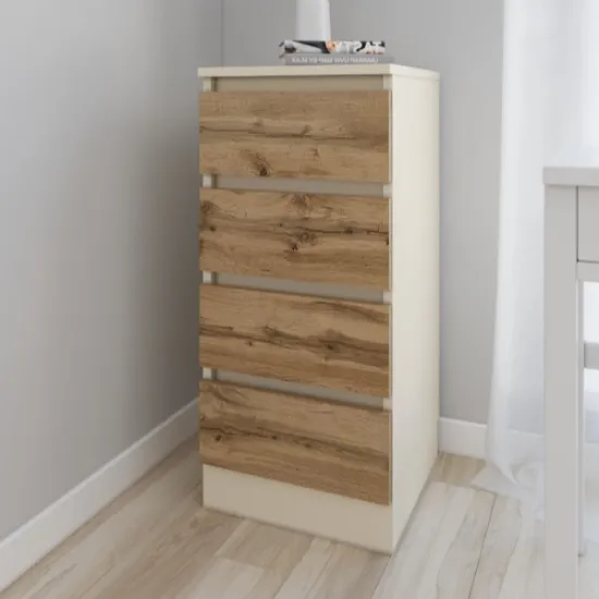 Комод Smartex T1 с 4 ящиками, 40x43x90 см, Слоновая кость/Дуб Тёмный