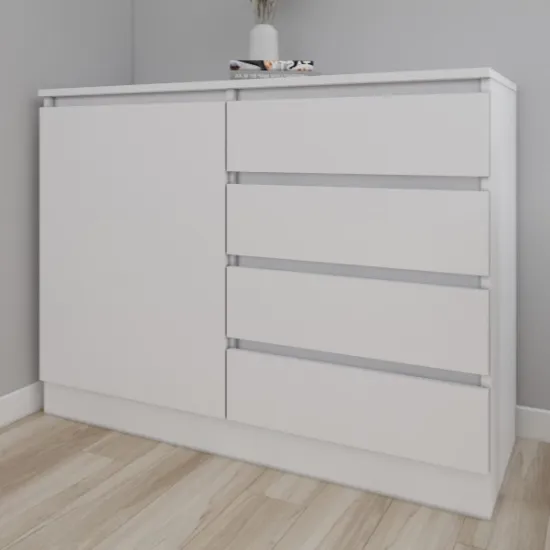 Comodă Smartex T2 cu 4 sertare și rafturi, 80x42.5x90 cm, Alb