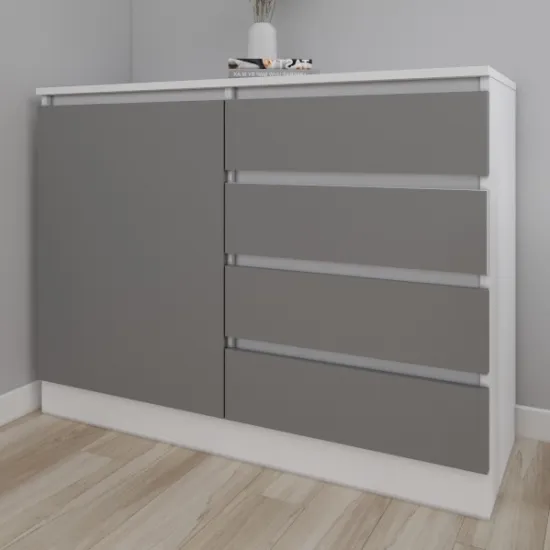 Комод Smartex T2 с 4 ящиками и полками, 80x42.5x90 см, Белый/Графит