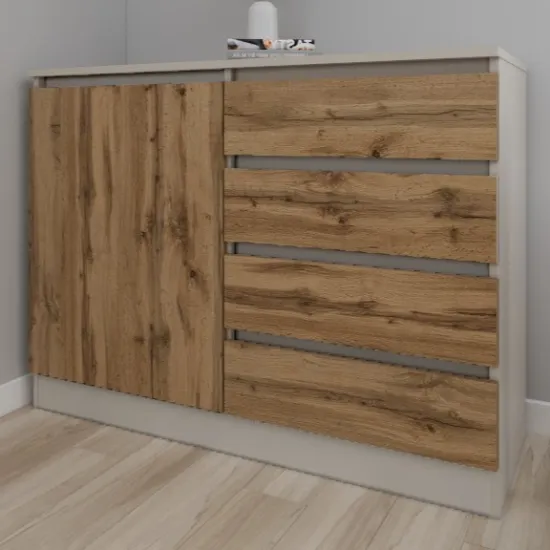 Комод Smartex T2 с 4 ящиками и полками, 80x42.5x90 см, Кашемир/Дуб Тёмный