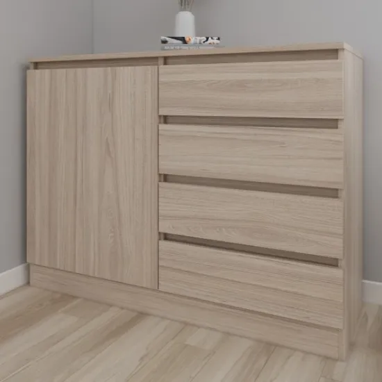 Comodă Smartex T2 cu 4 sertare și rafturi, 80x42.5x90 cm, Stejar Deschis