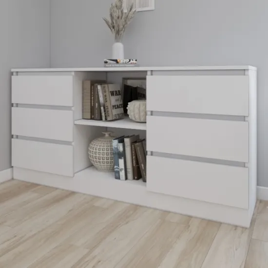 Комод Smartex T3 с 6 выдвижными ящиками и открытыми полками, 120x42,5x80 см, Белый