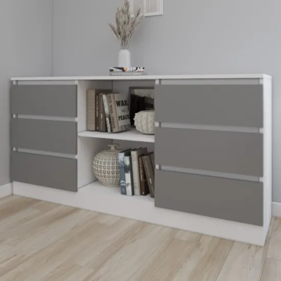 Comodă Smartex T3 cu 6 sertare și rafturi deschise, 120x42,5x80 cm, Alb/Grafit