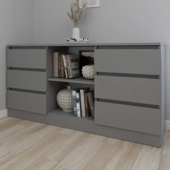 Комод Smartex T3 с 6 выдвижными ящиками и открытыми полками, 120x42,5x80 см, Графит